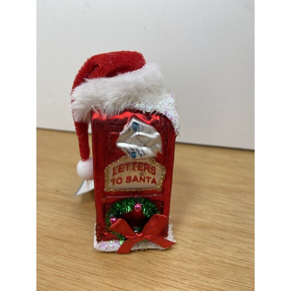 Silver Tree Letters to Santa Red Mailbox with Santa Hat Glass Holiday Ornament - Picture 2 of 6